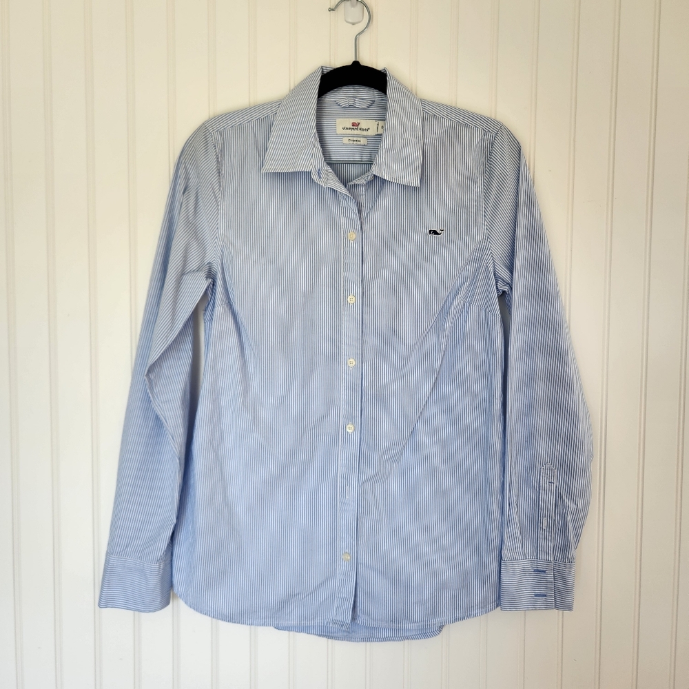 VINEYARD VINES Blue White Striped Classic Essential Full Button Front Size 0